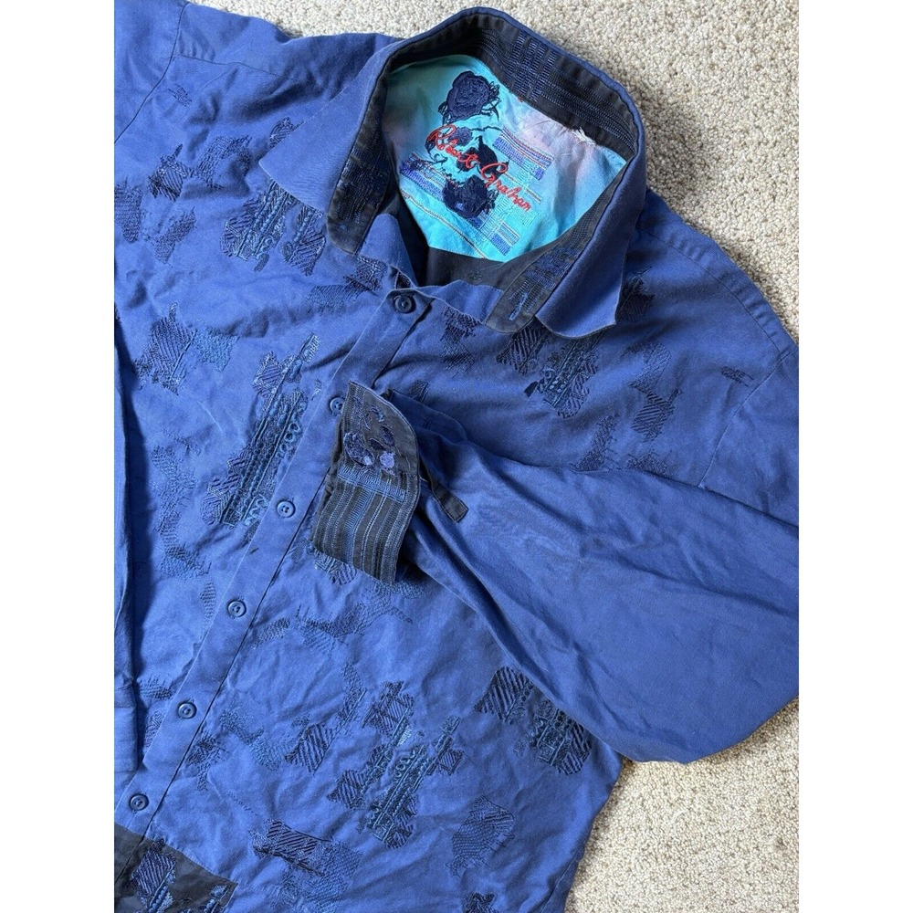 Robert Graham Men's L Shirt Knowledge Wisdom Truth Flip Cuff Button Up Navy Blue